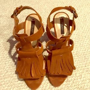 Zara Brown Suede Fringe Sandals